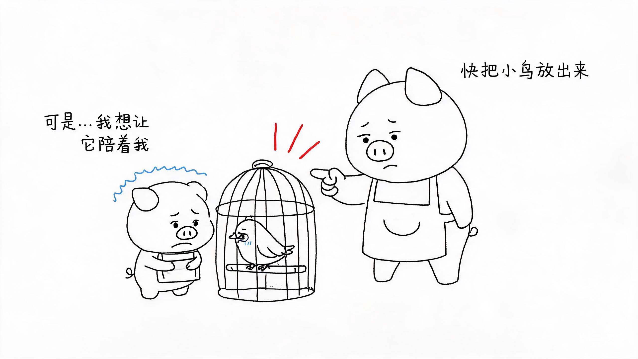 猪妈妈说快把小鸟放出来